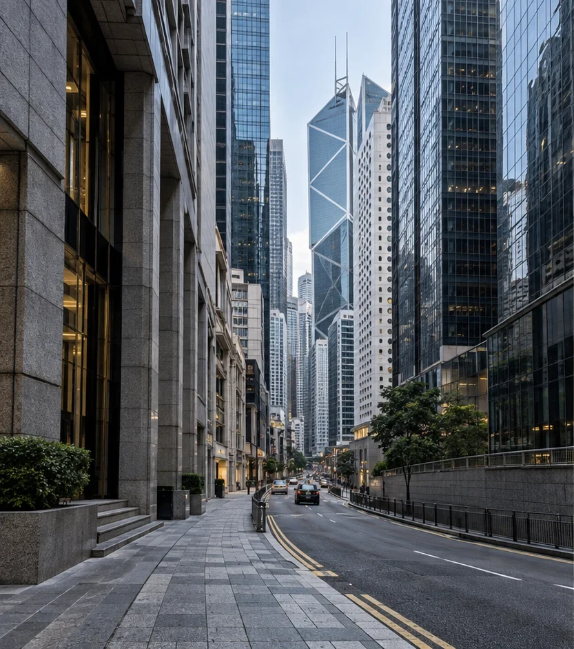 HK city street and towers
